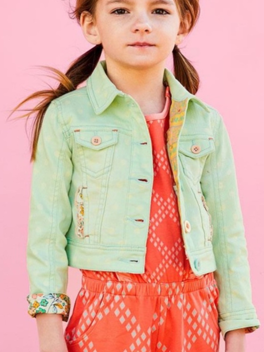 MATILDA JANE Pastel Mint Green Girls' Jean Jacket with Floral Trim